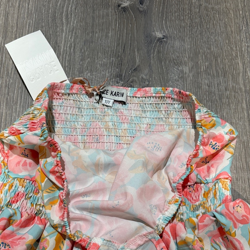 Grace Karin Girls Floral Halter Tiered Dress Pink Green - Picture 6 of 9